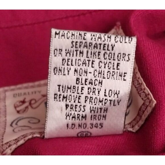 Vintage 80's Red Denim Western Style Dress Pearl Snap Button Gitano Medium - Picture 10 of 11